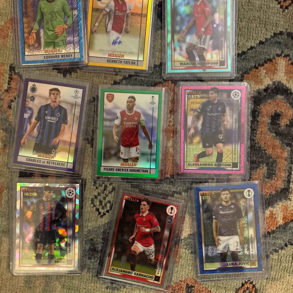 LOT OF 9 MERLIN SOCCER NUMBERED/AUTO